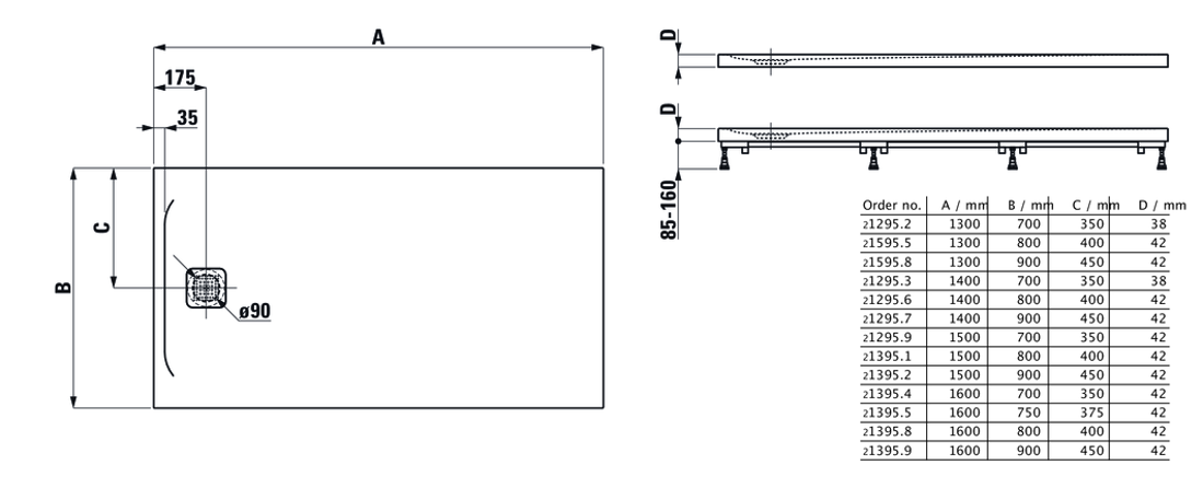 Slika od Laufen PRO 1500x800x42mm tuš kadica bela